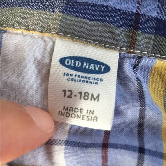 Old Navy Yellow & Blue Plaid Button Up Shirt - Picture 2 of 5